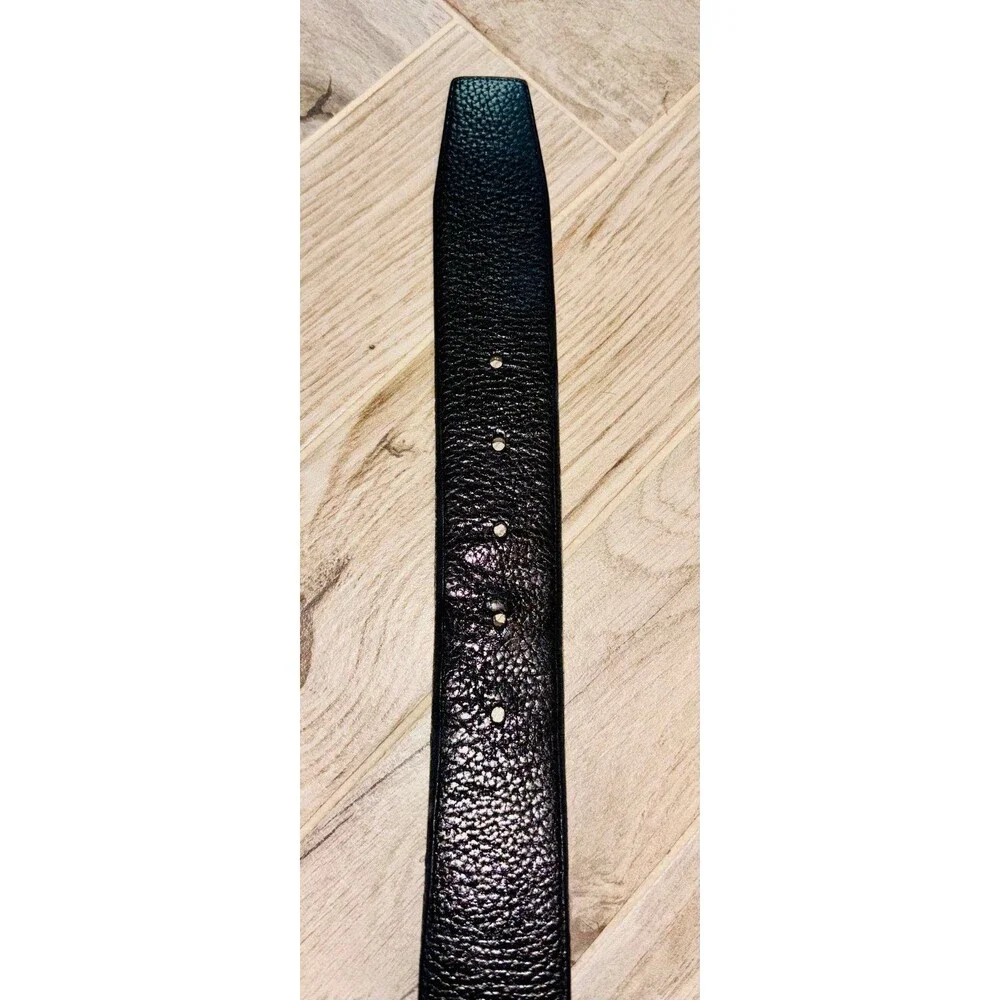 COACH 32” 80cm Vintage Black Pebbled Leather Belt Silver Pewter Buckle - Picture 5 of 5